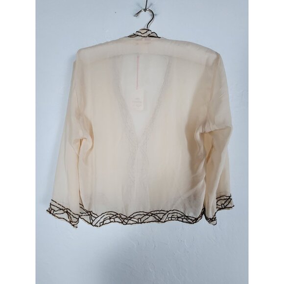 Gold Hawk Womens Beige Silk Beaded Trim Cardigan Shrug Jacket Medium New $165 - Picture 2 of 8